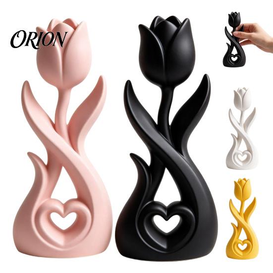 Stylish Entrance Hall Decor 3D Printed Tulip Flower Figurine with Hollow Heart Decor, Modern Desktop Decorative Figurines Ornament, Sculpture