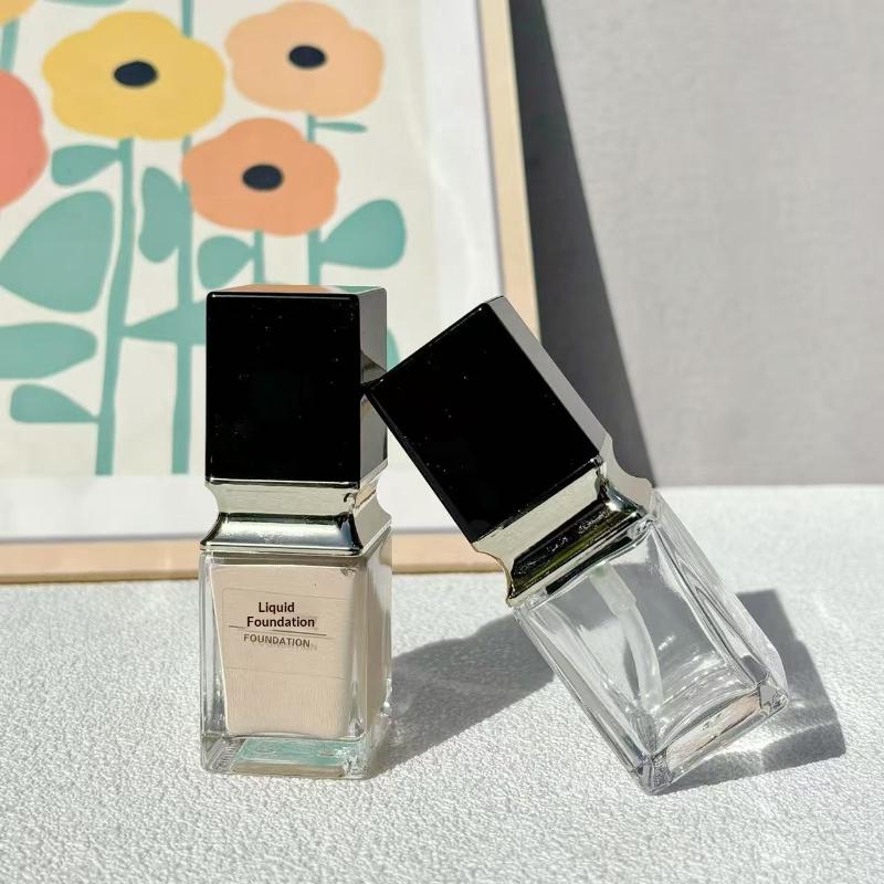 15-40Ml Empty Pump Bottle Glass Liquid Foundation Container Makeup Transparent Square Refillable Bottle Portable Pump Bottle