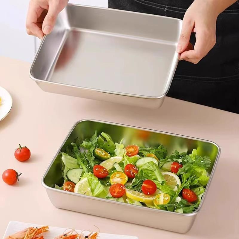 Rectangular Large Capacity Stainless Steel Food Storage Container with Lid for Refrigerator and Meal Prep