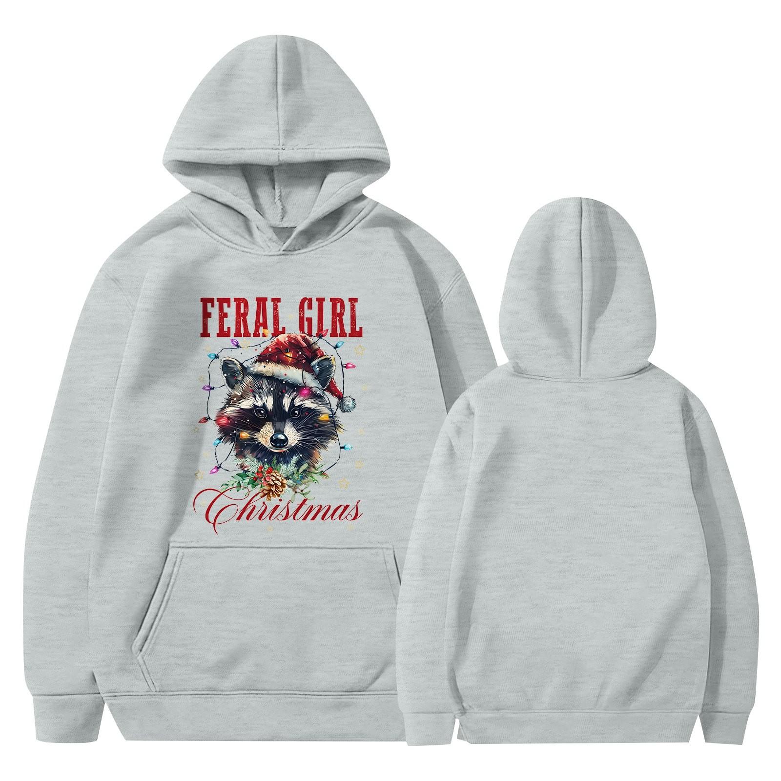 

Женская рождественская печатная толстовка с капюшоном, длинный рукав, повседневная, удобная, свободная толстовка XL