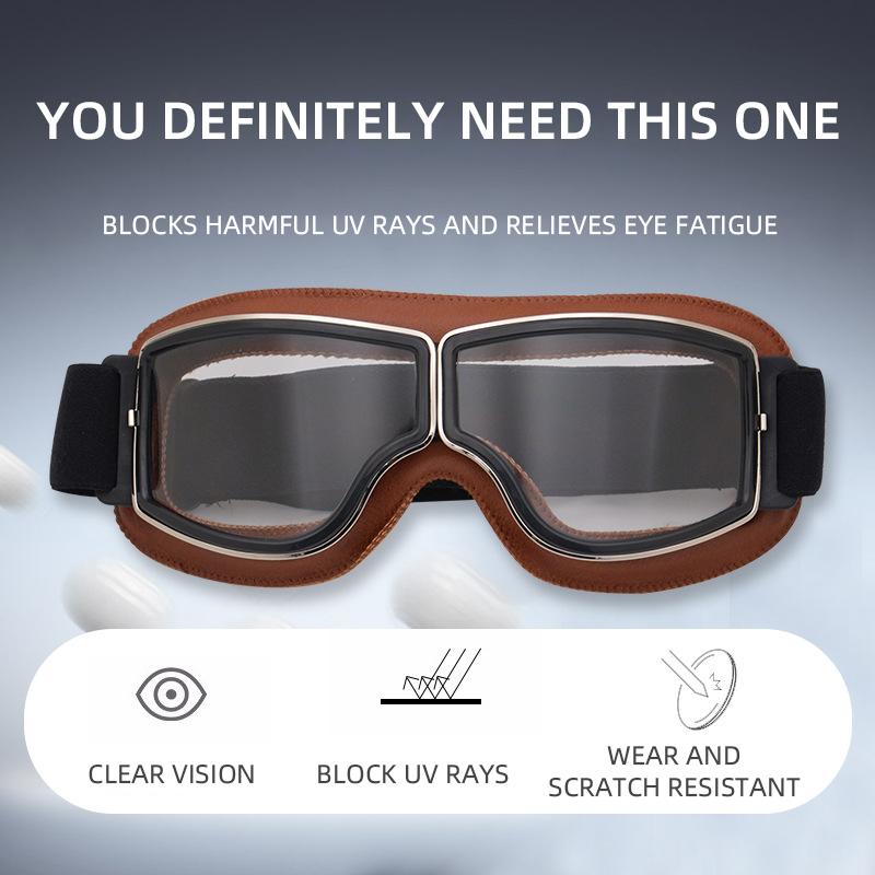 Motorradbrille Winddichte Motorradhelmbrille Sonnenbrille Retro Universal Klappbar Leder Retro Motorrad Zubehör