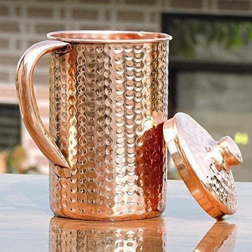 TreegoArt Handmade Hammered Copper Water Jug for Storage Water and Serving Ware 2 Liter - Pack of 1