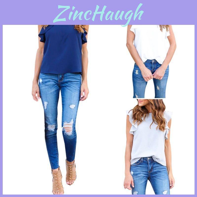 Elegant Ladies Summer Lotus Lace Short Sleeve Casual Shirt Tops Blouse T-shirt