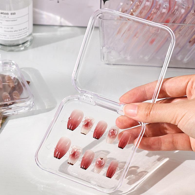 10pcs Wear Nail Art Storage Box Transparent Packaging Boxes Dustproof Flip Up Jewelry Box
