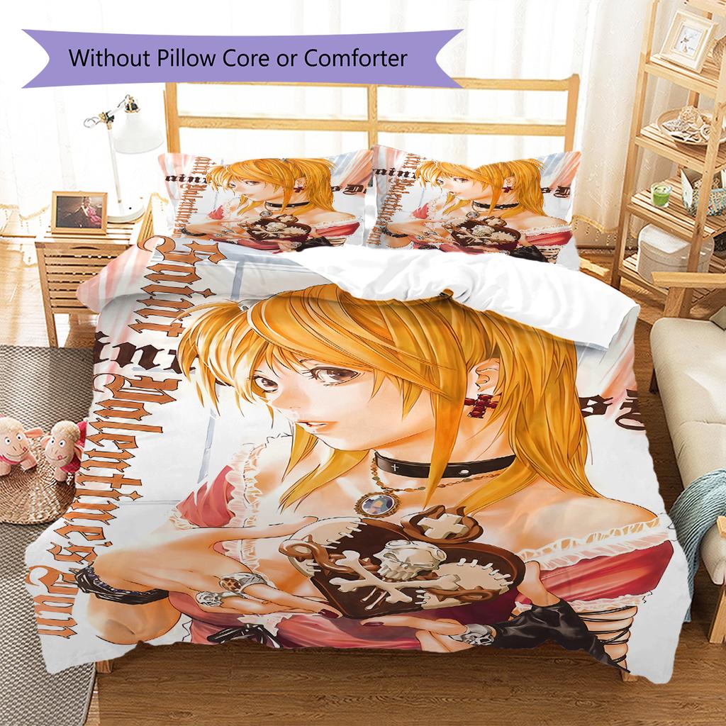Amane Misa Death Note Pattern Bedding,Quilt Set Quilt Cover Pillowcase Home Birthday Gift (1 * duvet cover + 2 * pillowcase, without core)