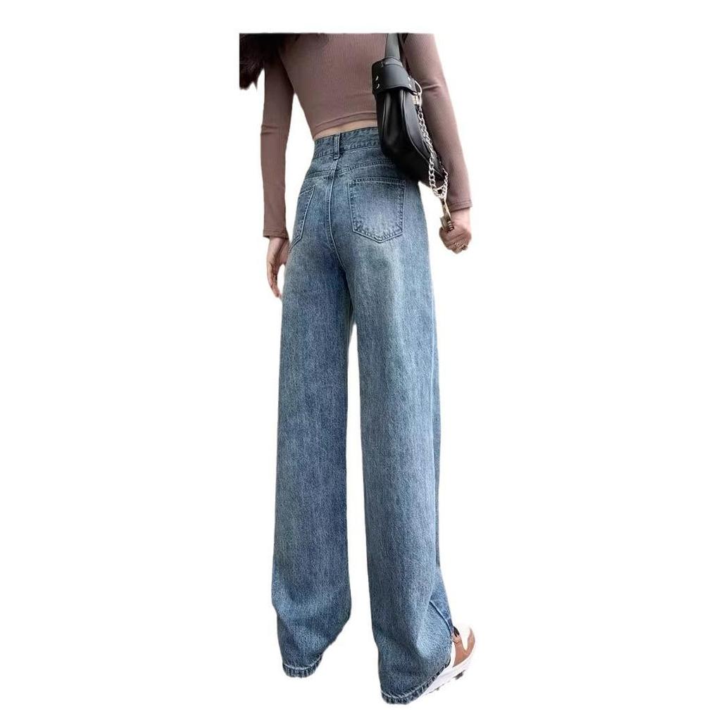 2024 Herbst Damen Retro Koreanische Gerade Bein High-Waist Weite Bein Jeans