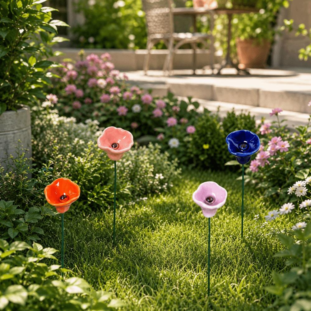 3pcs Ceramic Bee Butterfly Water Dispenser Flower Shaped Garden Decoration Insect Drinking Cup Multi-function Gifts