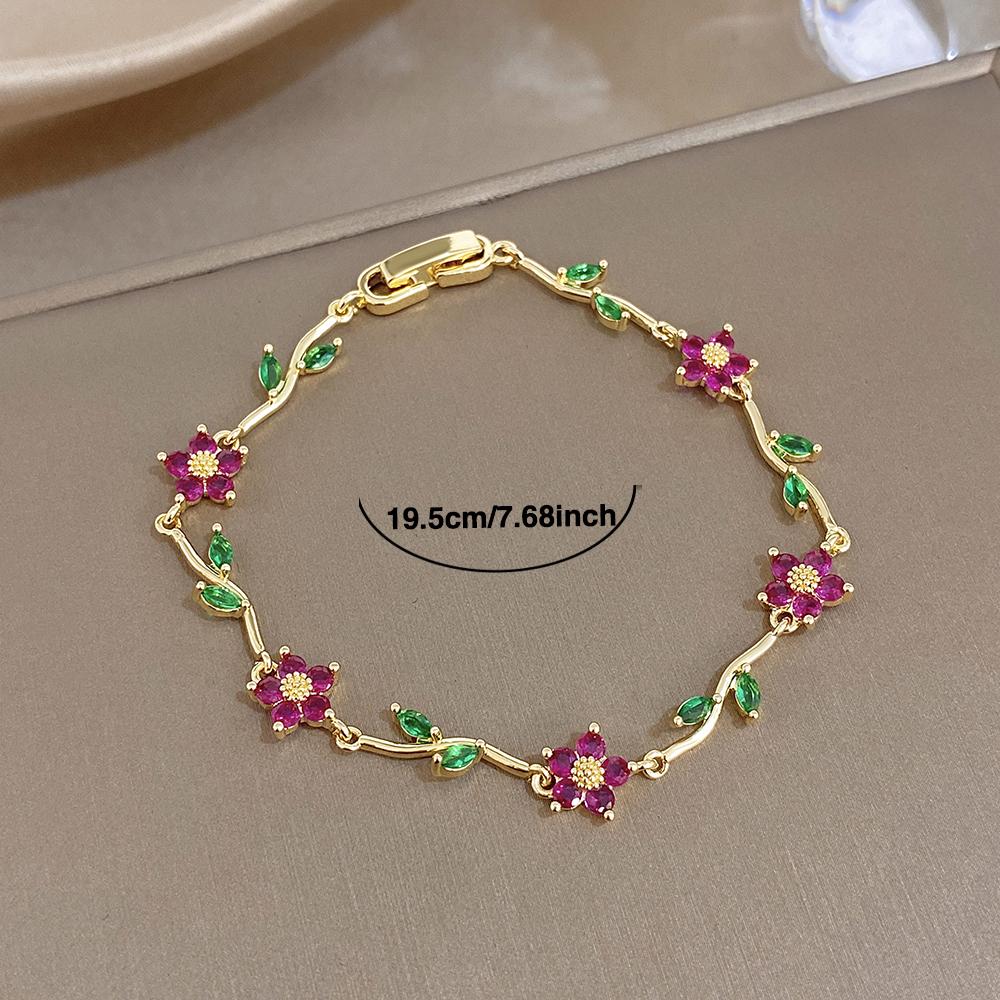 Exquisite Stapelbare Edelstahlarmbänder für Damen Elegante Glänzende Strassstein-Blätter Blumen-Charme-Armband Damen Schmuck Geschenk