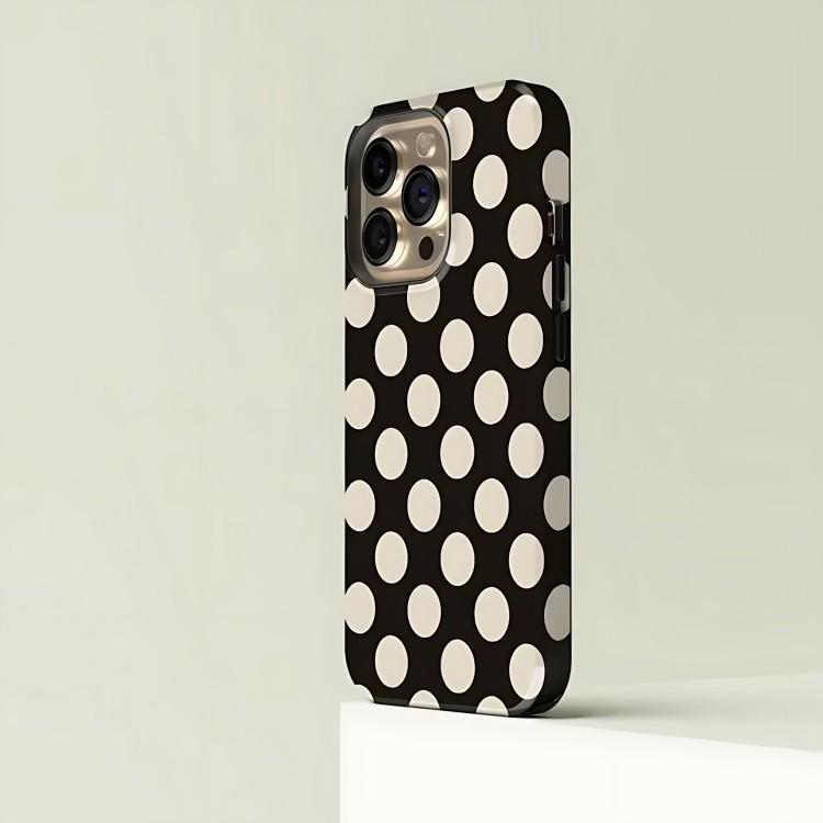 Polka-dotted Black with Phone Case for iPhone 17 17e 16e 16 15 14 13 12 11 X XS XR XSMAX 7 8 Air Pro Max Plus Double-layer Cover