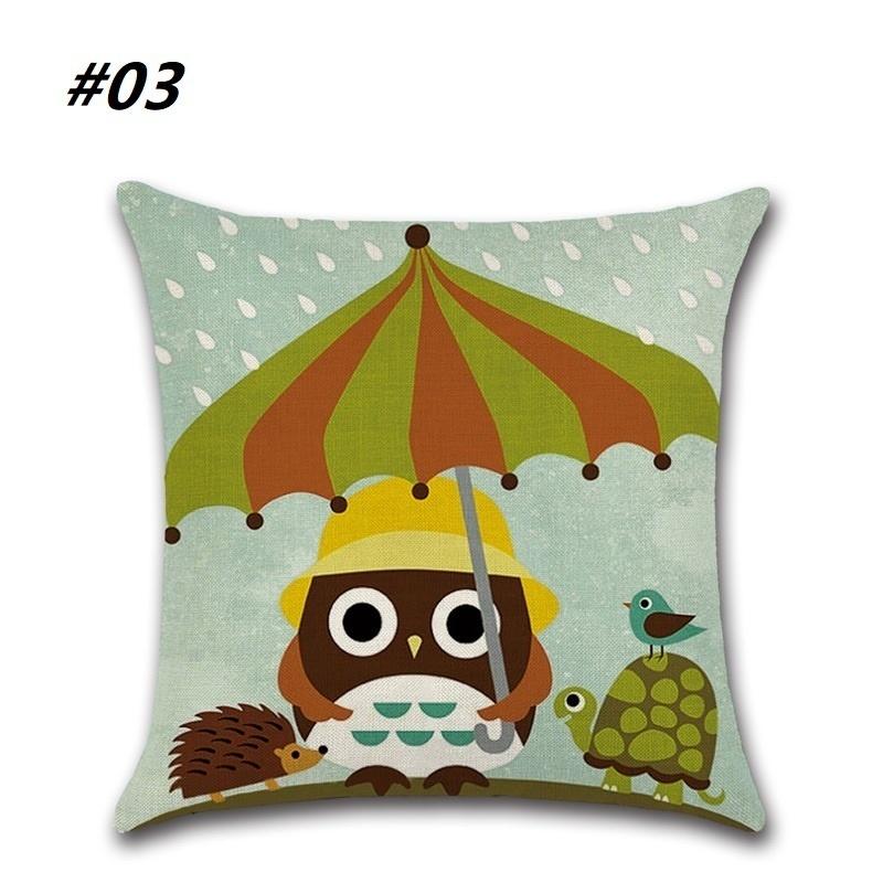 Cartoon Owl Pattern Printed Throw Pillow Case Home Livingroom Pillow Cover (the Pillow Inner Is Not Included)