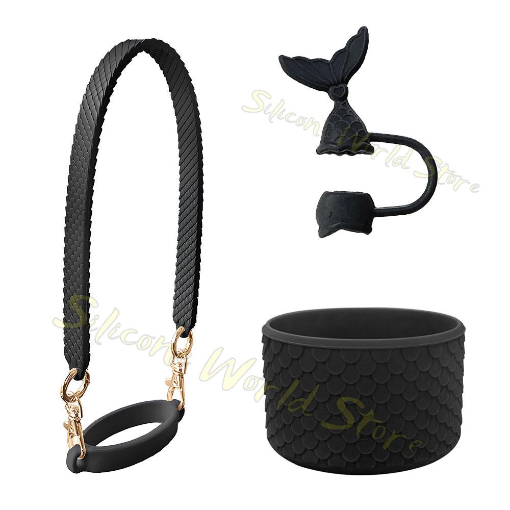 

SW 3PCS Cup Accessories Set for Stanley Silicone Straw Cover Cap Cup Boot Sleeve Cups Hanging Rope Water Bottle Handle Strap чёрный