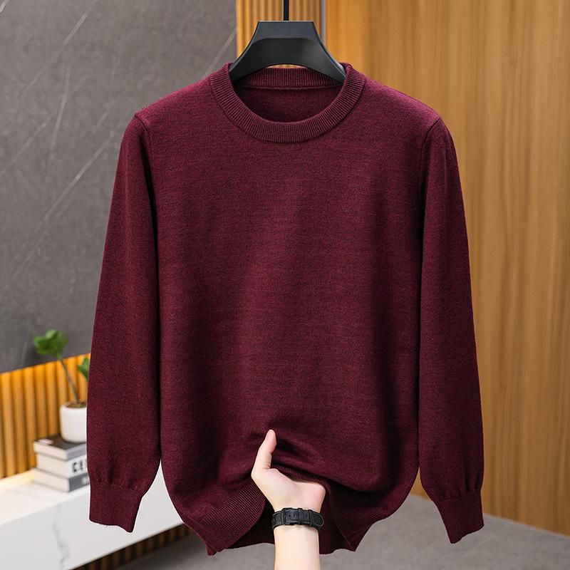Men's Casual Loose Knit Sweater - 2024 Autumn/Winter Warm Solid Color Round Neck Pullover