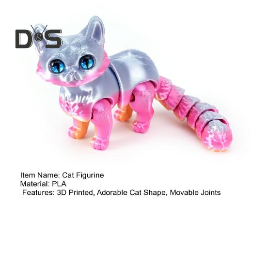 3D-gedruckte Katzenfigur Bewegliche Gelenke Katzenfigur Gelenkiges Tiermodell Spielzeug Heim Büro Bücherregal Schreibtischdekoration Ornament