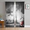 Red High Heels Eiffel Tower Butterfly Tulle Curtains for Bedroom Modern Voile Curtains Home Decoration Window Curtains