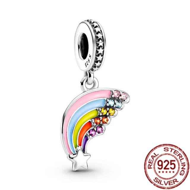 925 Sterling Silver Blue Butterfly Puffer Fish Bead Rainbow Parrot Squid Dangle Charm Fit Original Fasion Bracelet Jewelry Gift