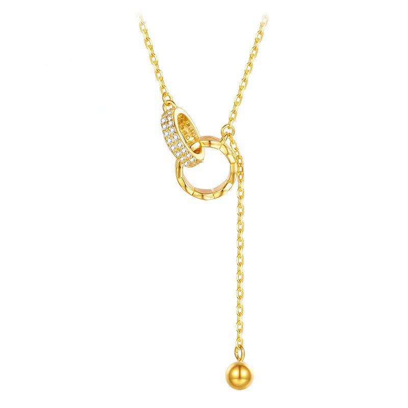 Luxury Double Hoop Tassel Choker Necklace For Women With Micro-Set Circle Pendant Titanium Steel Jewelry