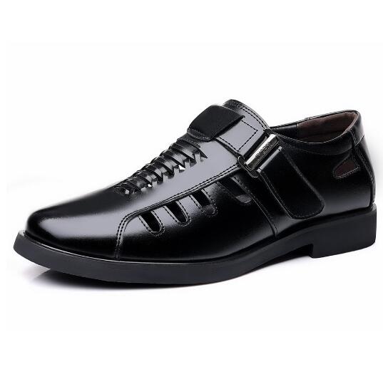 

Летняя кожаная обувь мужская большого размера сандалии перфорированные дышащие деловые новая мужская формальная дышащая обувь M971 48 чёрный