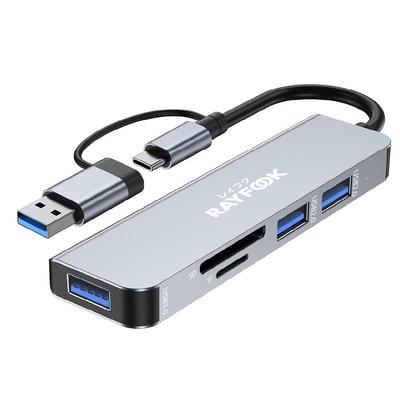 KOGLEE USB Hub with 3 USB Ports and 1 Card Reader for Laptops and MacBook Surface Slim Ideal for Telework and Working from Home USB-C/USB-A 2-in-1