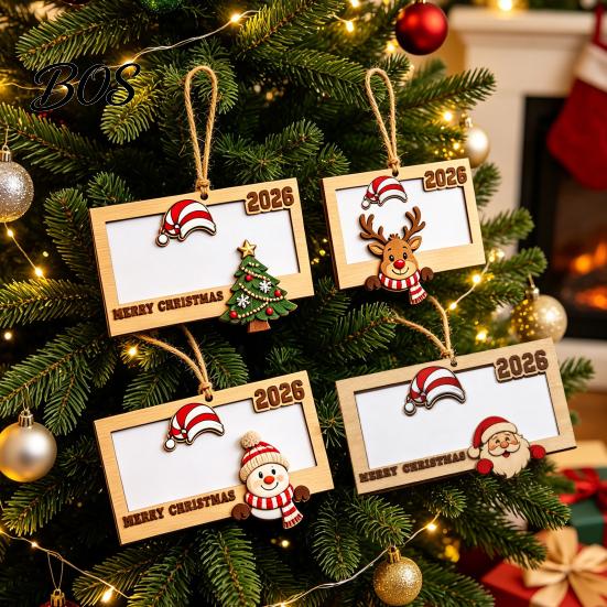 Hanging Holiday Decoration for Tree Wooden Money Holder, Personalized Cash Gift Wallet with Santa New Year Party Ornament Design, Creative Christmas