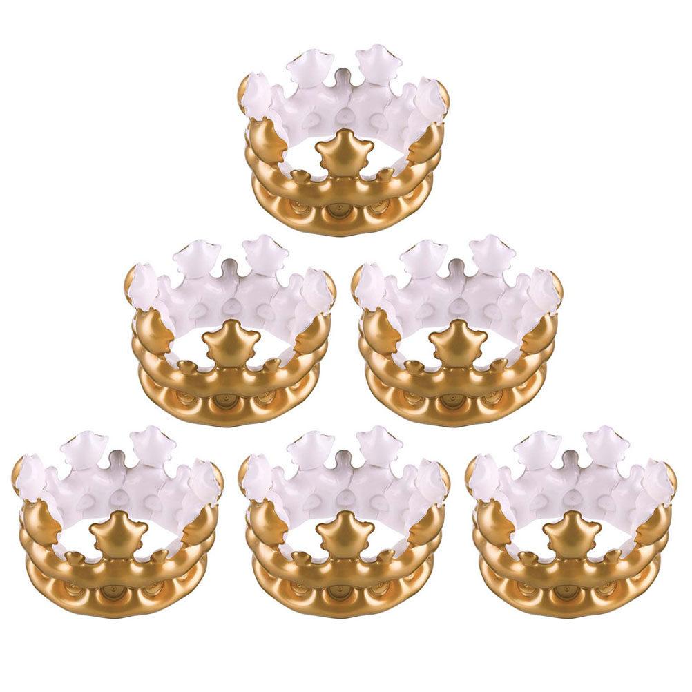 6Pcs Inflatable Crown Birthday Party Crown Photo Prop Cosplay Fancy Dress Accessory Festival Decorative Hat Multipurpose