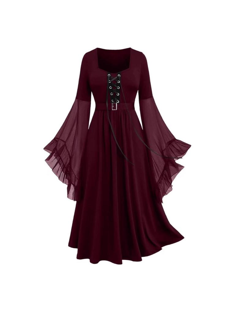 2024 Women's Halloween Witch Lace-Up Swing Dress