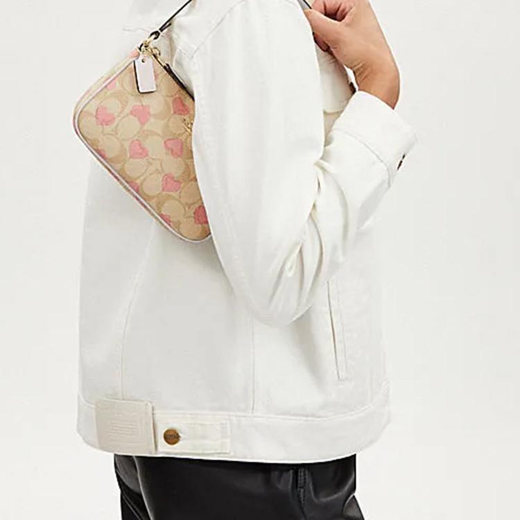 Coach Nolita 19 Classic Monogram Heart Print Zip Closure PVC Shoulder Bag Women Bags Light-Khaki Chalk-White CQ144-IMOTV