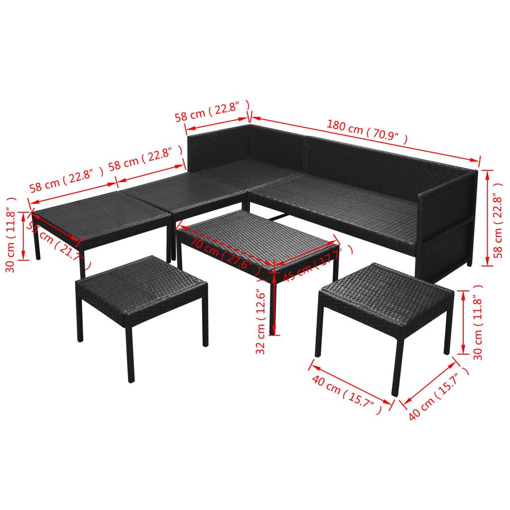 6 Piece Garden Lounge Set with Cushions Poly Rattan Black