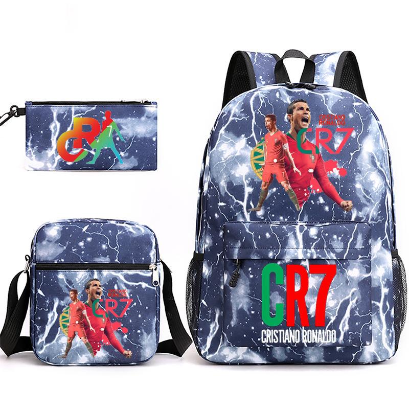 Cr7 Youth Fashion Children'S Student Schoolbag Three-Piece Set Backpack Satchel Pencil Case