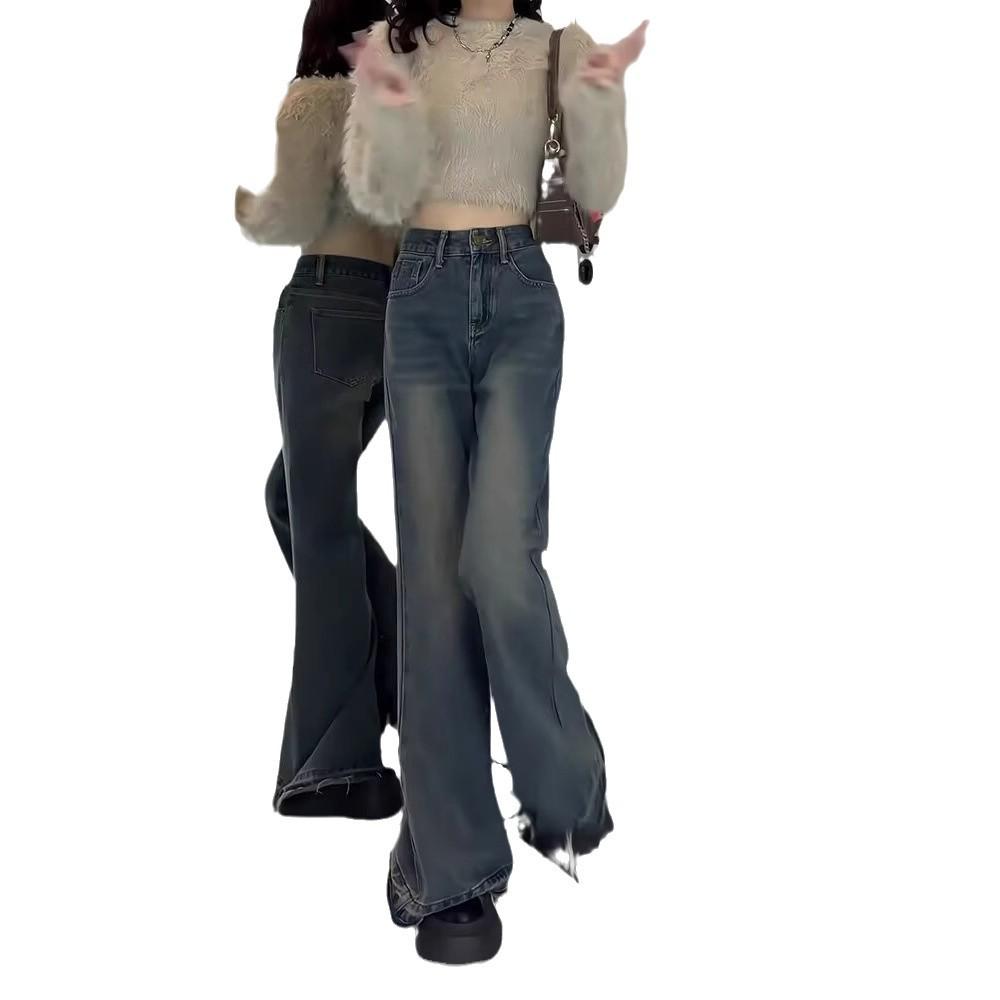 Plus Size Retro Flared Jeans for Women - American Street Style, Autumn & Winter Collection