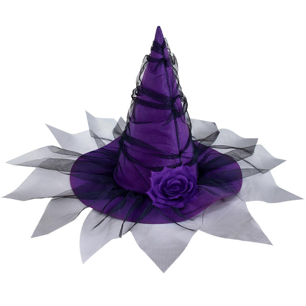 New Products, Halloween, Baroque Witch Hat, Mesh, Simulated Flower Decoration, Accessories, Gothic, Queen Cosplay, Witch