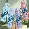 1 Stück Blaue Meeresschildkröte Seestern Ozean 750 ml Farbe Kunststoff Sport Wasserflasche Auslaufsicher Klappdeckel mit Strohhalm Geeignet für Sport Büro Heimgebrauch