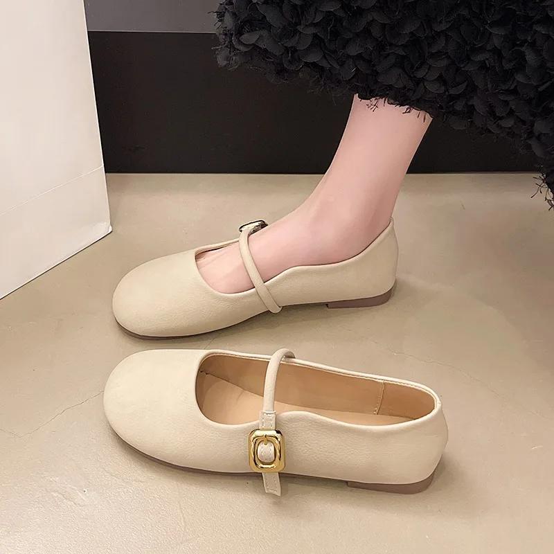 

Fashion 2025 Fashion Ladies Shoes Shallow Women s Flats New Buckle Strap Daily Light Soft Bottom Comfortable Best Seller Flat Low Heels 35 бежевый