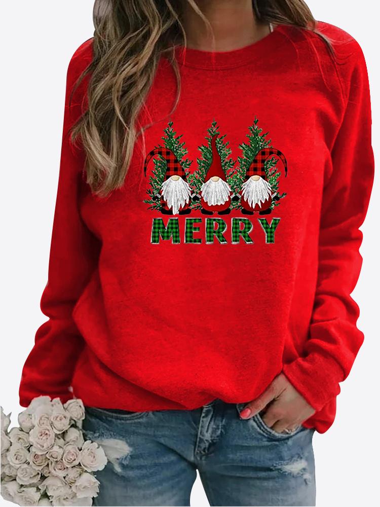 Winter Women's Christmas Printed Round Neck T-shirt Plus Size Casual Long Sleeve Tops Comfortable Sweatshirt