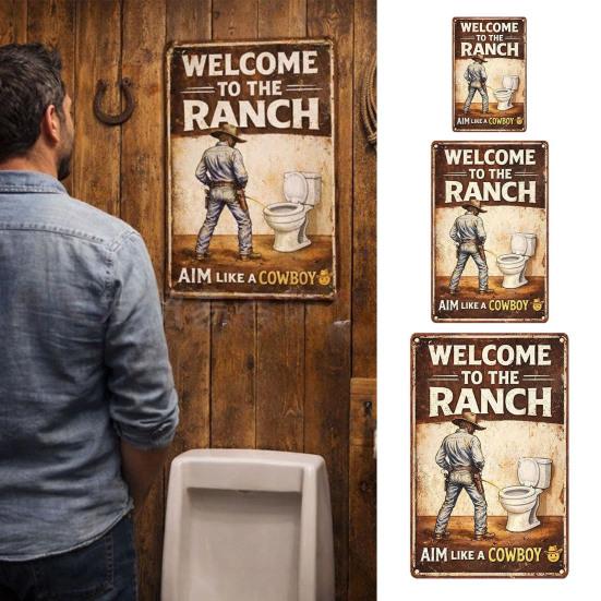 Vintage Funny Western Cowboy Bathroom Metal Sign Aim Like A Cowboy Wall Art Humor Toilet Decoration for Guest Bathroom Restroom
