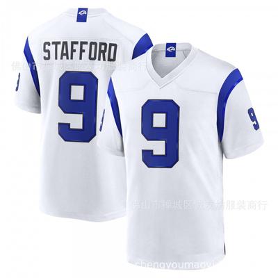 2nd Gen Rams 9 Stafford Football Jersey Retro White Mens Sports Tee