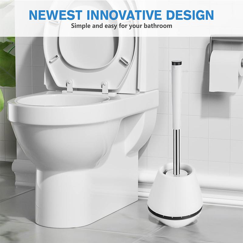 Luxury Silicone Toilet Brush with Ventilated Holder Toilet Brush with Stainless Steel Handle and Quick Dry Antibacterial Holder