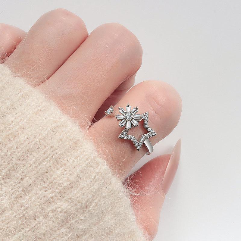 Blume Kupfer eingelegt funkelnde Strasssteine Drehbarer Damen-Verlobungsring Anti-Stress und Angstlinderung drehbarer Ring