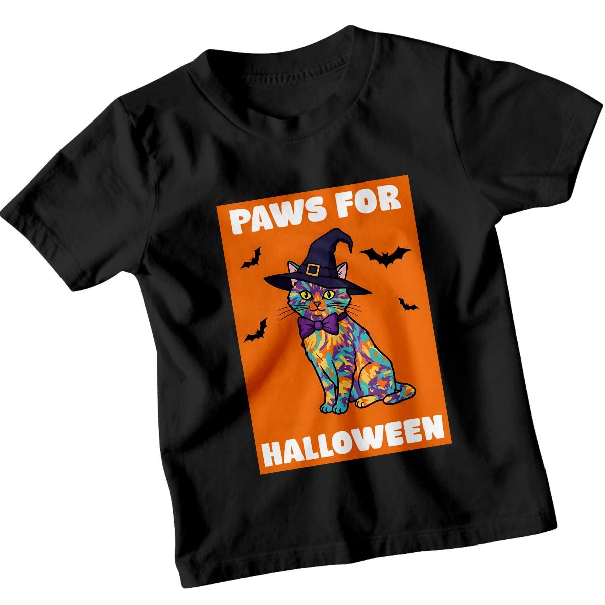 Paws For Halloween Witch Cat Halloween 100% Cotton T-shirt Mens Tees Top Boys Girls Holiday Tee XL