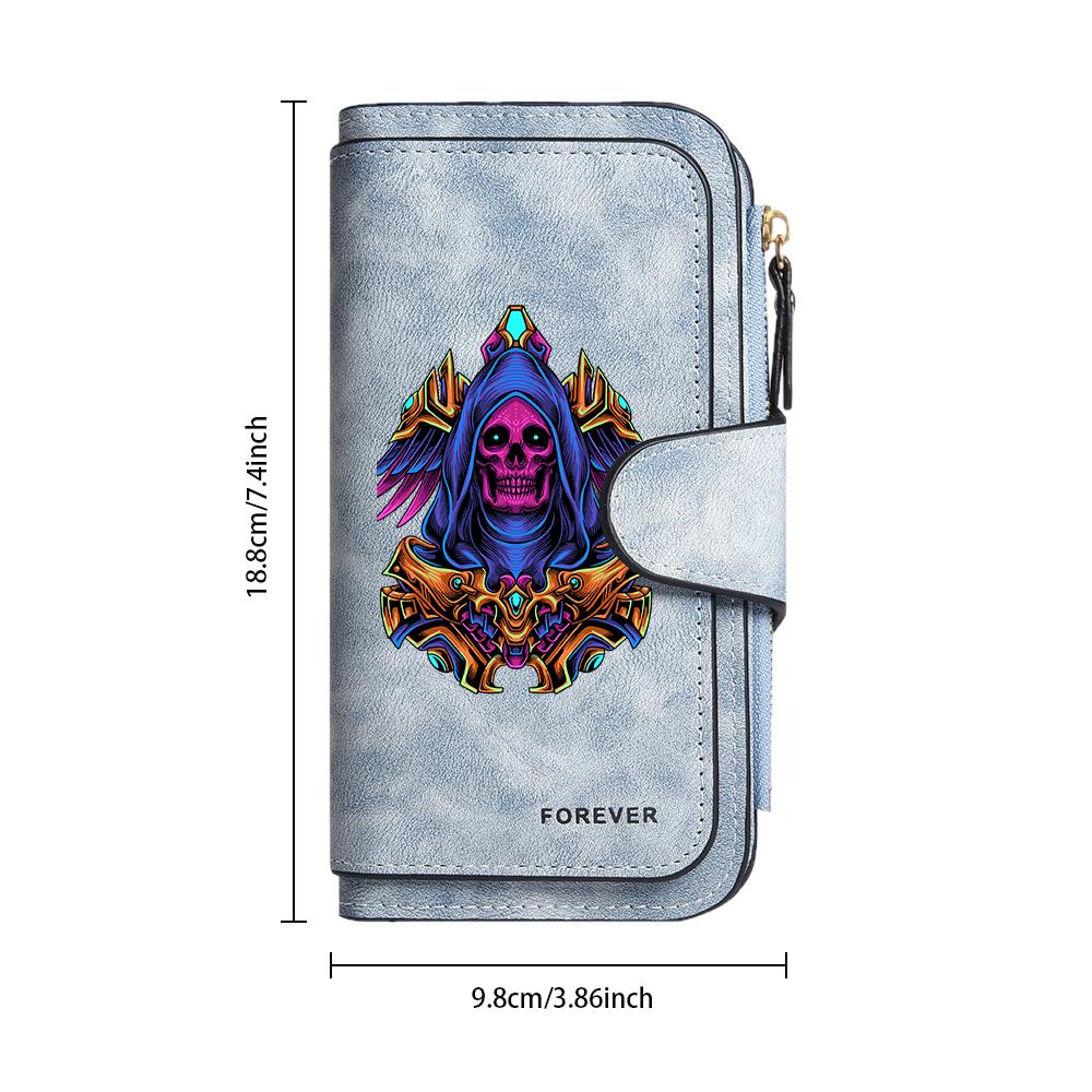 Gothic Skull Printed Long Wallet for Men Women Cool Fashion Multi Slot Portable Purse Forever Casual Card Holder