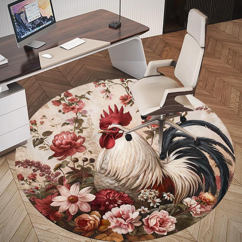 1PC rooster flowers Office Round Area Rug, Under Office Chairs Bedroom Living Room Home Decor, Carpet for Office -1110030