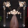 Crystal Flower Tassels Hairpin Headband Set For Girl Women Bride Chinese Style Hanfu Wedding Bridal Hair Accessories Jewelry Pin