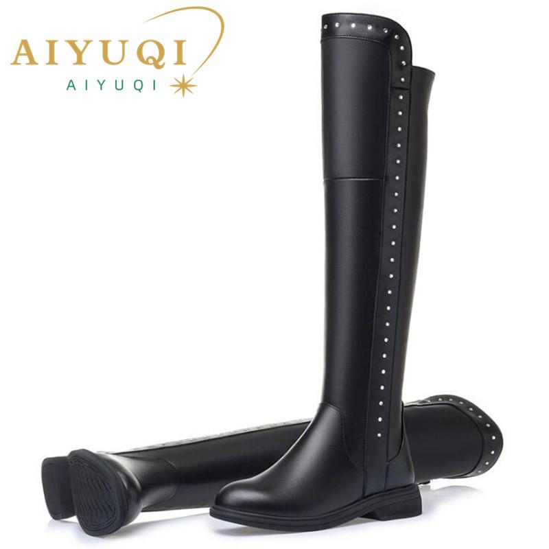 Fashion AIYUQI Womens Knee High Boots Winter 2025 New Genuine Leather Women Thigh High Boots Plus Size Wool Warm Women's High Boots