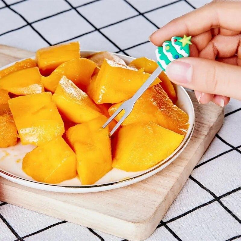 1 Satz 5-teiliges Weihnachtsbaum-Obstgabel-Set aus Edelstahl, Mini-Süßes-Salatbesteck, Küchenhelfer