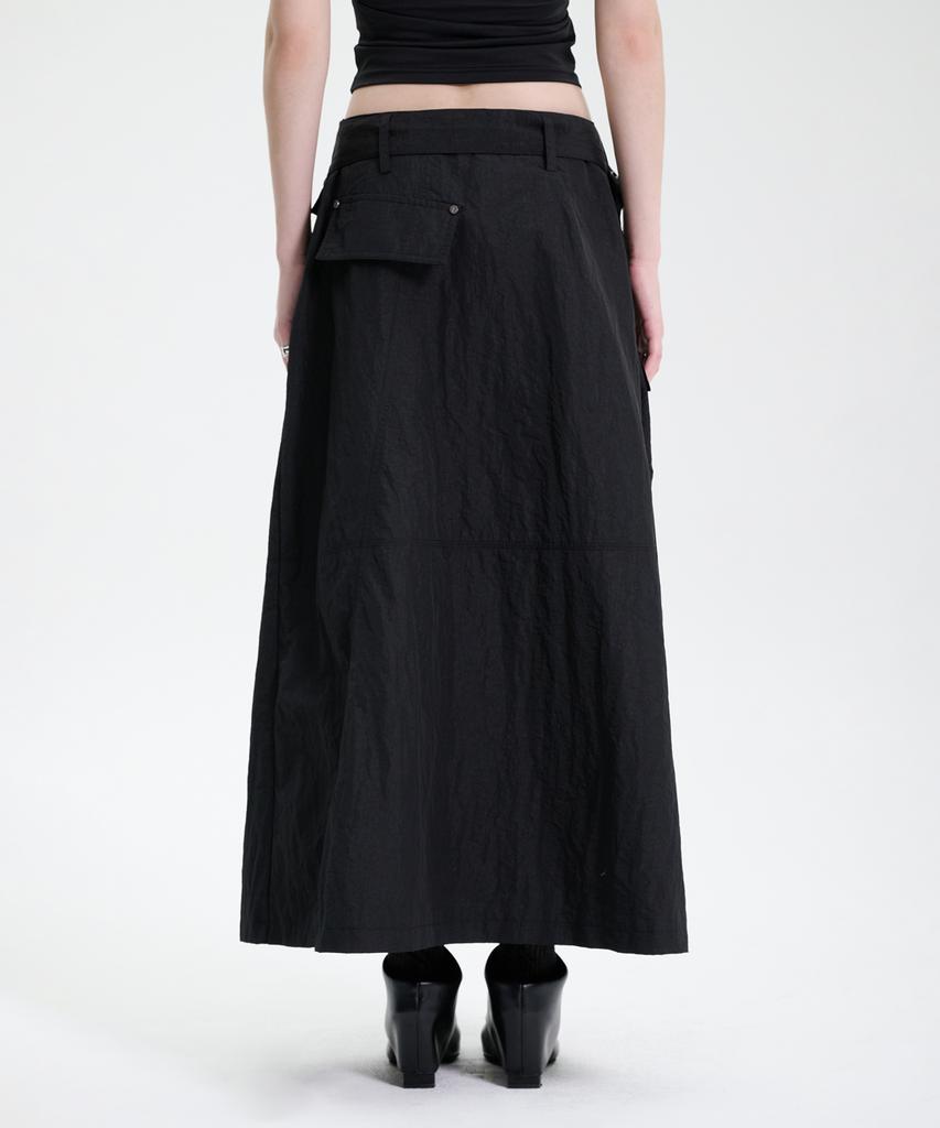 Teulimingbeodeu Belted Cargo Skirt [ Black ]