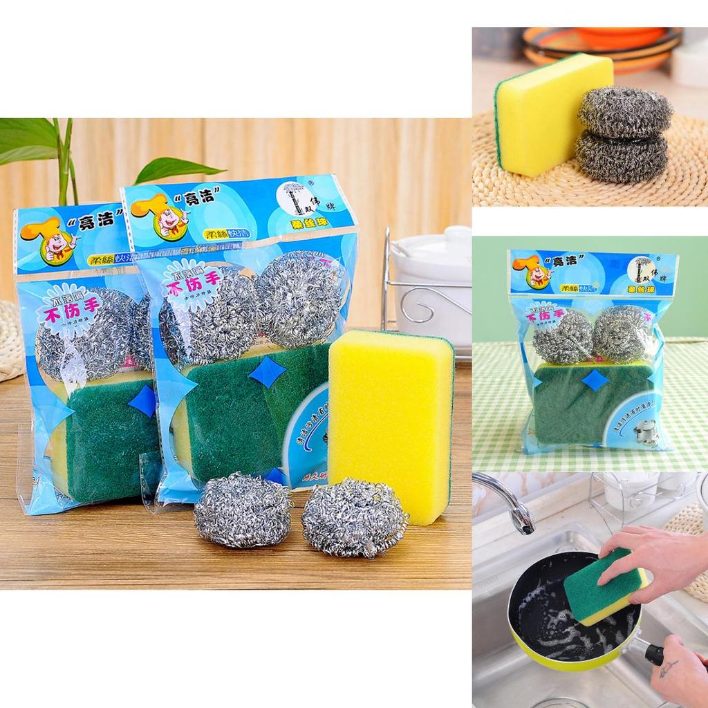 Durable Scrubber Sponge And Steel Wool Set For Effective Cleaning Tasks