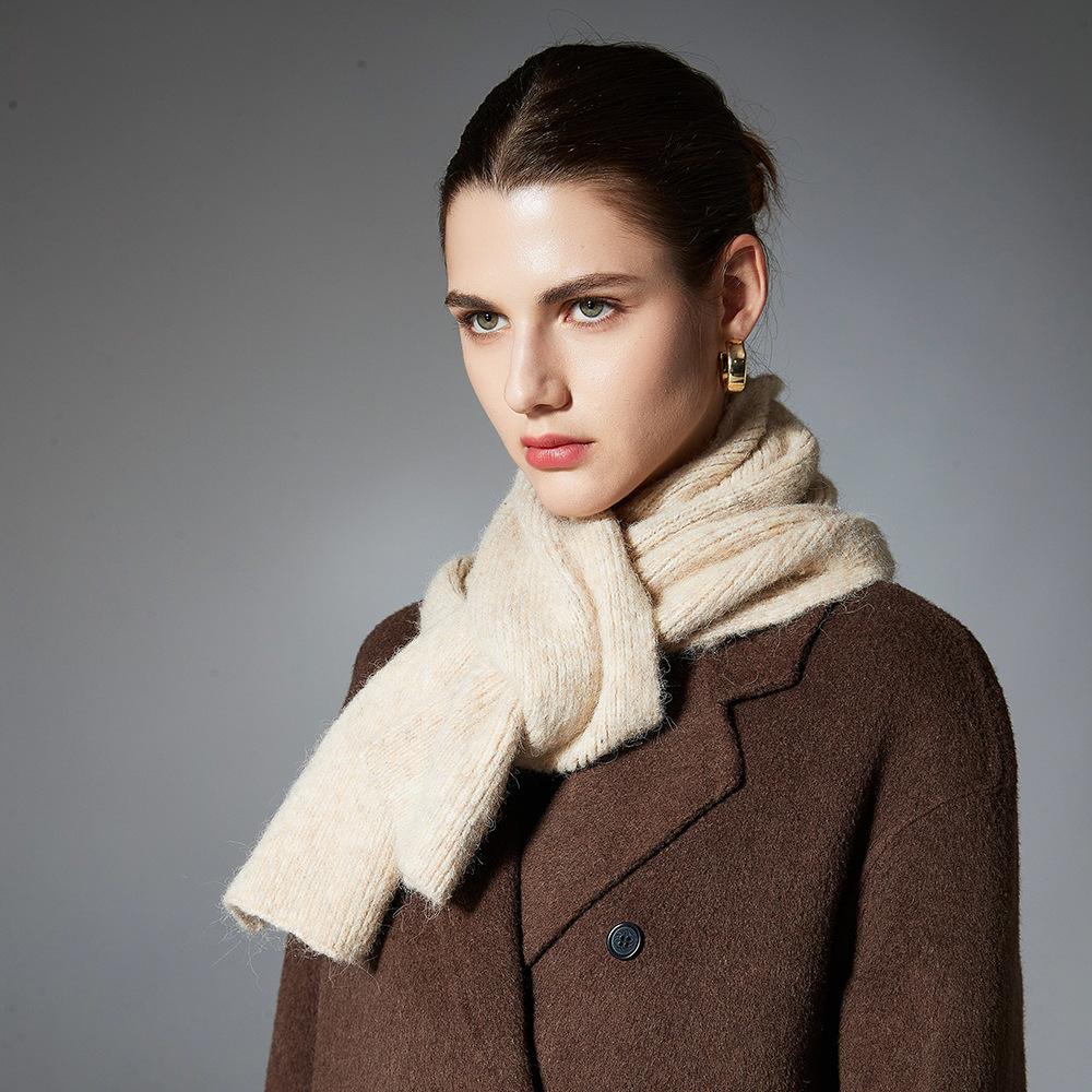 Women Knitted Solid Color Scarf Soft Warm Thick Knit Neck Wrap Classic Plain Scarves for Autumn Winter Coat Matching Daily Wear