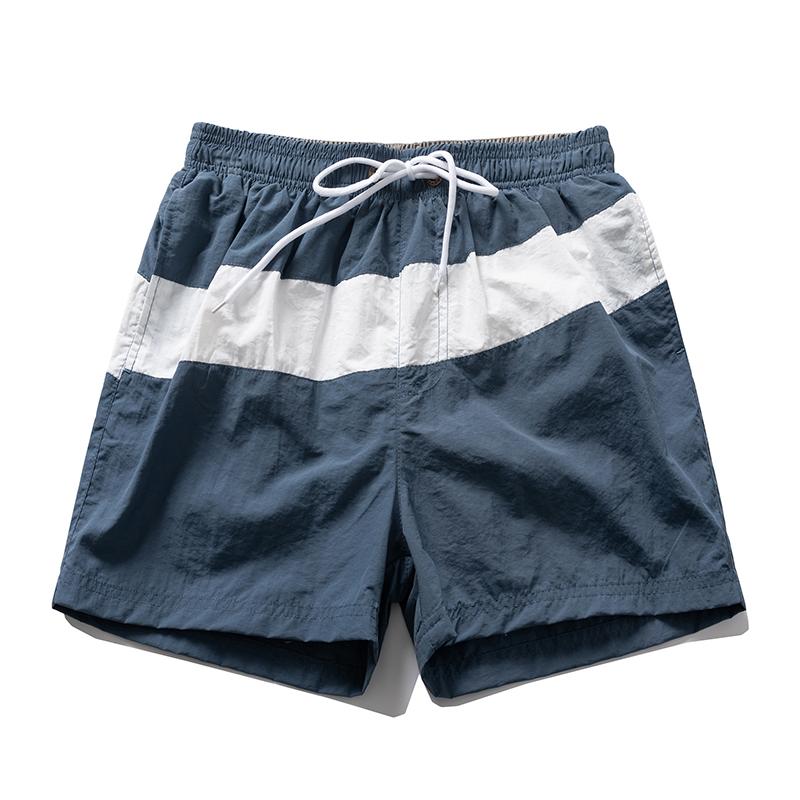 Men's Blue White Stripe Casual Shorts – Elastic Drawstring Waist Nylon Shorts for Summer Daily & Streetwear