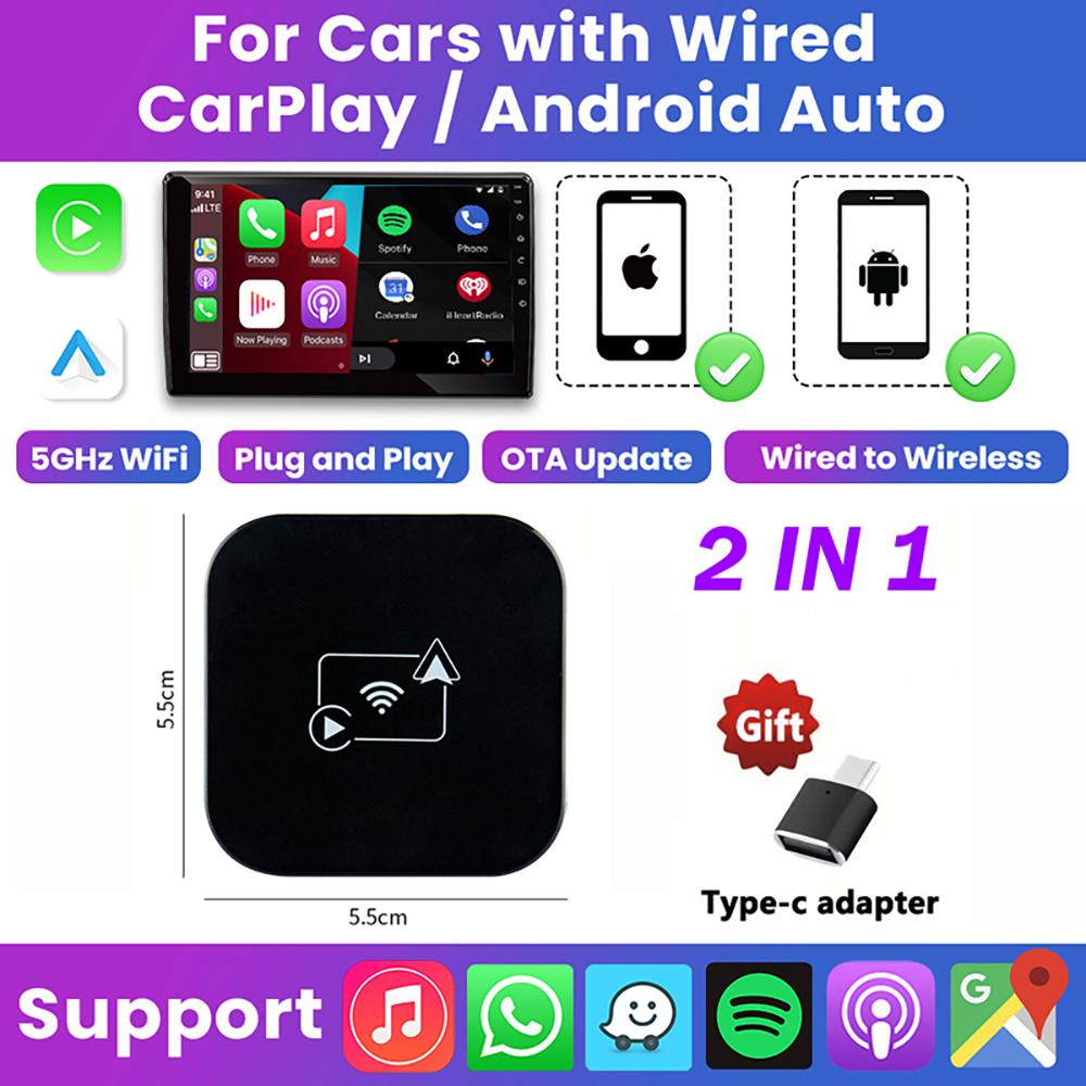 2025 New Carplay Box 2-in-1Wireless Carplay&Android Auto Mini Adapter Bluetooth For Car with OEM Upgrade for Mazda Kia