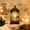 Vintage Style Mantel Lighting Christmas Lantern Night Light, Rectangular Glowing Tabletop Decor for Storytelling Scene Light Party, Flameless