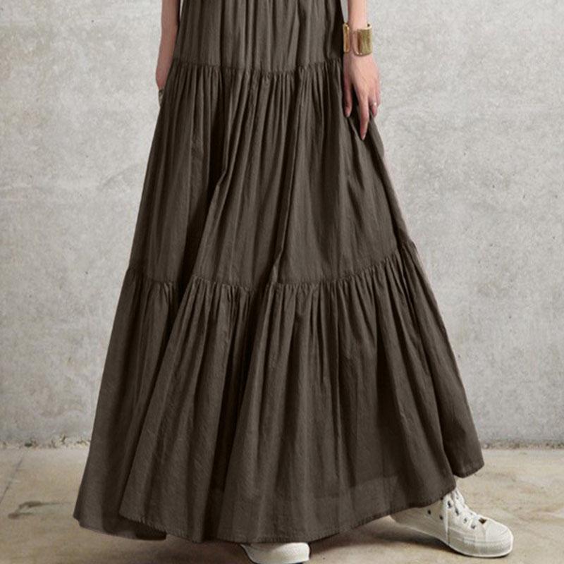 İlkbahar Yaz kadın Etek Peplum Rahat Uzun Etek Düz Etek Vintage Stil Pilili Yarım Etek